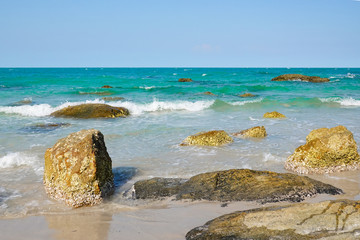 Ocean waves on the sandy beach for background, concept of the beach in the summer