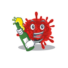 Sticker - buldecovirus with bottle of beer mascot cartoon style