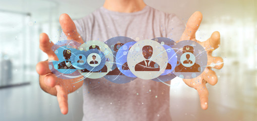 Poster - man holding a professional contact network concept 3d rendering