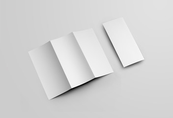 Poster - Mockup open and closed blank booklet, leaflet on the diagonal, for presentation of design, back view.