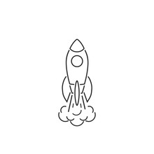 Monochrome Vector Illustration Of Rocket Line Icon Isolated On White Background