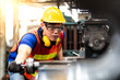 © NVB Stocker - Mechanical Engineering control lathe machine in factory. heavy industrial working on metal work  at machine for steel structure industry