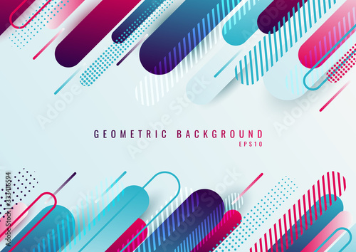 Fotomural Abstract blue and pink geometric rounded line diagonal pattern on white backgrou