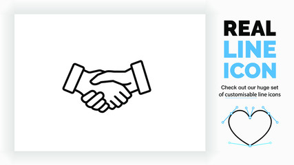 Wall Mural - Editable line icon of two business people closing a deal or contract by a handshake in modern black lines on a clean white background as a EPS vector file