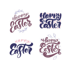 Wall Mural - Set of Happy Easter vintage vector calligraphy text. Christian hand drawn lettering poster for Easter. Modern handwritten brush type isolated for poster, t-shirt, banner, logo