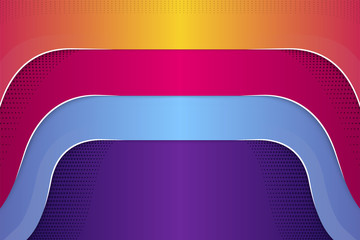 Poster - colorful gradient horizontal background with white element in curve and halftone dot pattern. paper cut style design template. the colors used are purple, blue, pink and yellow. 