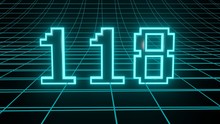 Number 118 In Neon Glow Cyan On Grid Background, Isolated Number 3d Render
