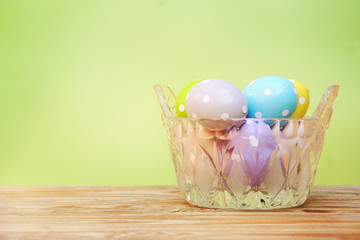 Easter eggs on wooden background