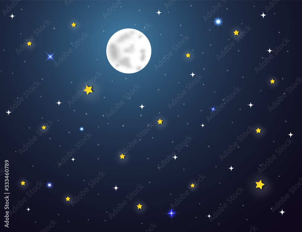 night sky with stars and moon. paper art style.Vector of a crescent ...