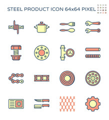 Wall Mural - Steel and metal product icon set, 64x64 perfect pixel and editable stroke.