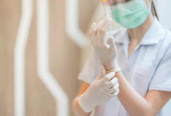 Medical staff wearing face shield, medical mask and medical grove for protect coronavirus covid-19 virus in hospital, protective Epidemic virus outbreak concept