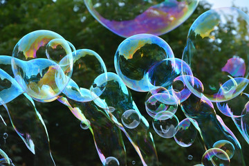 Bubbles show outside. Kids animation, funny game on fresh air