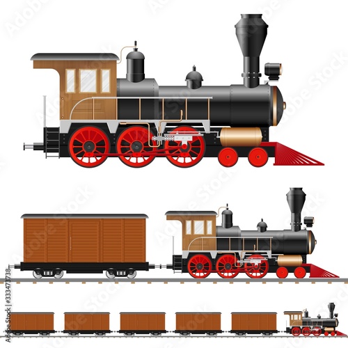 Fotografía Vintage steam locomotive and wagon vector illustration isolated