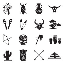 Tribal Icons. Black Flat Design. Vector Illustration.