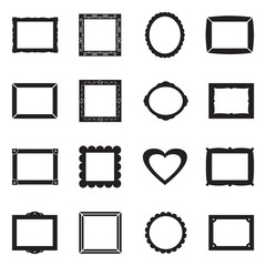 Picture Frames Icons. Black Flat Design. Vector Illustration.