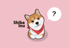Little Shiba Inu With Red Scarf Lay Down On The Floor And Has A Question Thinking Balloon, Designing With Flat Color Style. Minimal Art But Various Usage.