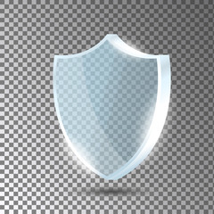 Aufkleber - Glass shield. Blue acrylic security shield or plexiglass plate with gleams and light reflections. Concept of award trophy or safety on transparent background. Vector illustration.