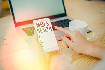 Wall Mural - Text sign showing Mens Health. Business photo text state of complete physical mental and social well being by man