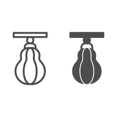 Poster - Punching heavy bag line and solid icon. Attribute for boxing on gym circuit symbol, outline style pictogram on white background. Fitness or sport sign for mobile concept, web design. Vector graphics.