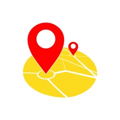 Poster - Map location, pointer, geo pin icon in red and yellow or geolocation, gps navigator, on isolated white background. EPS 10 vector.