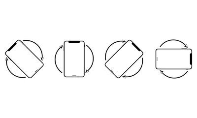 Aufkleber - Rotate smartphone icon in black or device rotation symbol. Mobile screen rotation. Horisontal or vertical rotation on isolated white background. EPS 10 vector