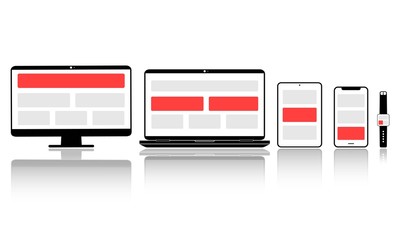 Aufkleber - New device icon flat set in black: smartphone, laptop, computer monitor, tablet and smart watch on isolated white background. EPS 10 vector