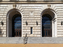 Washington D.C., USA - March 1, 2020: One Of The Entrance To United States Internal Revenue Service (IRS)  Headquarters Building In Washington, D.C. USA.