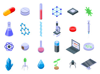 Poster - Nanotechnology icons set. Isometric set of nanotechnology vector icons for web design isolated on white background