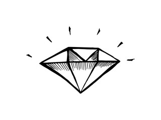 Diamond. Doodle hand drawn black and white isolated illustration. Vector 10 EPS.