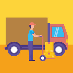 Wall Mural - logistic delivery service with truck and courier