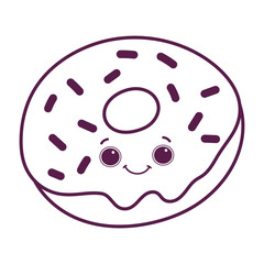 Wall Mural - cute food donut sweet dessert kawaii cartoon isolated design line style