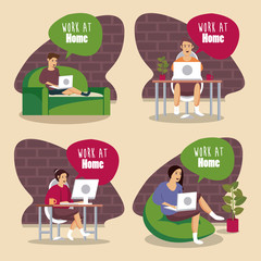 Wall Mural - people using technology work at home