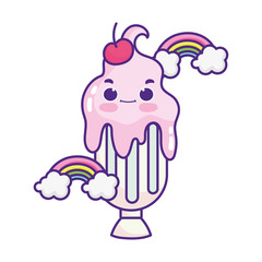 Wall Mural - cute food milkshake cherry rainbows sweet dessert pastry cartoon isolated design