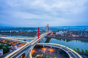 Night scenery of Yichang Yangtze River Bridge in Hubei, China