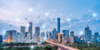 Beijing, China CBD skyline and urban interconnected big data concept