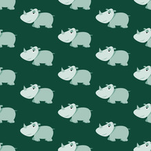 Green Rhinoceros Pattern, Illustration, Vector On White Background