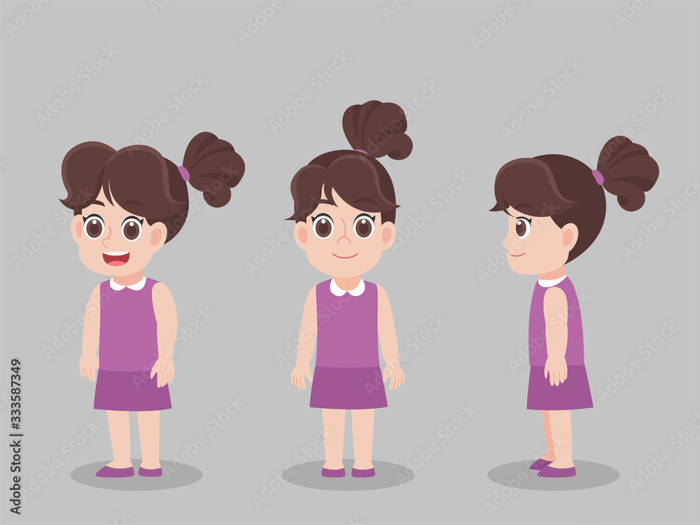 Set of Character Children Girl cartoon concept character pose front ...