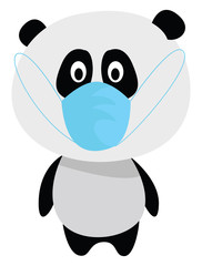 Sticker - Panda with mask, illustration, vector on white background