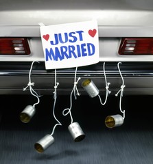 Wall Mural - Vertical shot of a just married car - great for a background
