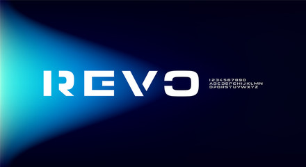 Poster - Revo, an abstract sporty alphabet font. digital space typography vector illustration design