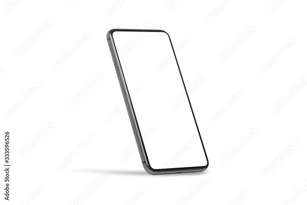 Black mobile smartphone mockup with blank screen isolated on white ...