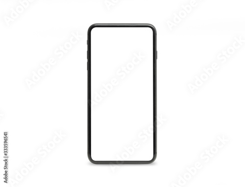 Fotografía Black mobile smartphone mockup with blank screen isolated on white background with clipping path, Can use mock-up for your application or website design project