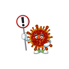 Sticker - Smiling cartoon design of deadly coronvirus with a sign