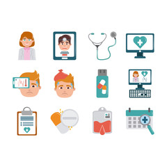 Poster - online doctor health medicine care flat style icons set