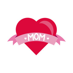 Sticker - mother day heart and ribbon flat style icon