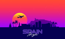Ibiza Spain Skyline Landscape Synthwave 