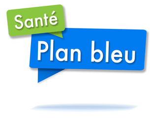 Wall Mural - Blue plan in colored speech bubbles and french language