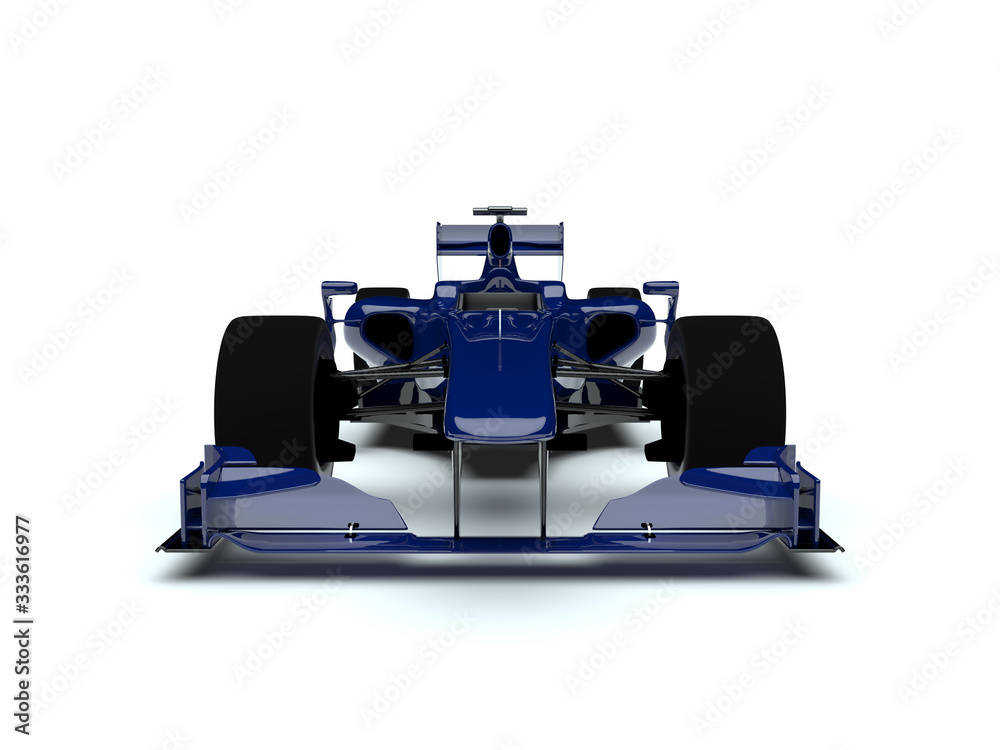 Formula 1 Racing Blue Formula 1 (f1) dark blue gloss racing car on a white background viewed ...
