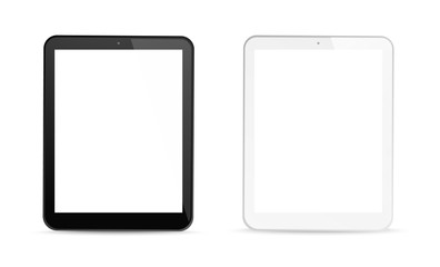 Leinwandbilder - Tablet computer gadgets. White blank screen display. Realistic black digital device mockup. Equipment vector concept on transparent background