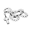 .Prayer beads. Hand-drawn vintage drawing of the rosary. Catholic tradition.Vector sketch. Isolated object on white background.